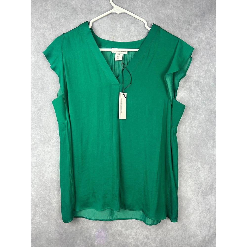 Cupcakes and‎ Cashmere Womens Top M Emerald Green Ruffle Sleeve V Neck Blouse